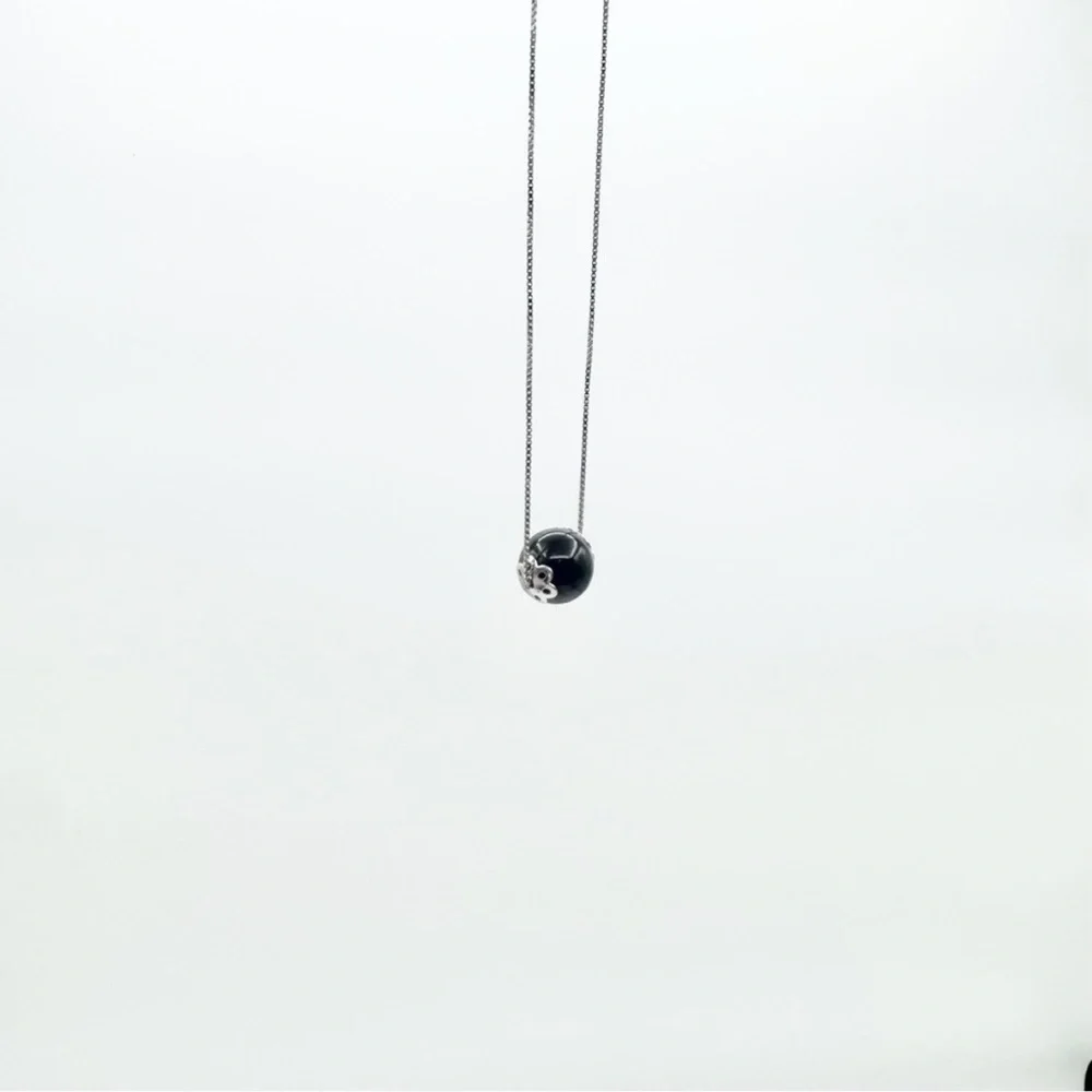 925 Sterling Silver Box Chain & Black Pearl Pendant Necklace 18”